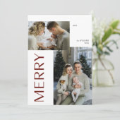 Modern Merry 2 foto Botanische Waterverf Feestdagenkaart (Staand voorkant)