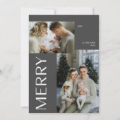 Modern Merry 2 foto Zwart Winter Waterverf Feestdagenkaart (Voorkant)