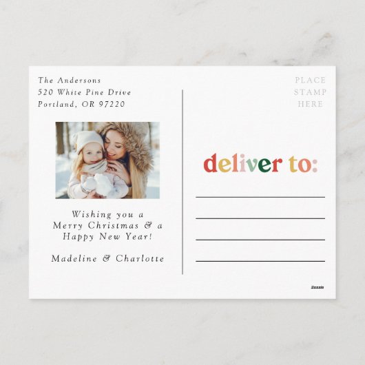 Modern Merry and Bright 2 Photo Feestdagenkaart (Achterkant)