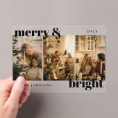 Modern Merry and Bright 3 Photo Holiday Card Acryl Uitnodigingen (Insitu (Draagbaar))