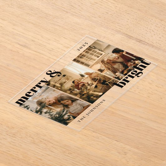 Modern Merry and Bright 3 Photo Holiday Card Acryl Uitnodigingen (Laagn)