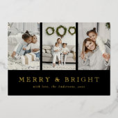 Modern Merry and Bright Black Christmas Holiday Folie Feestdagenkaart (Voorkant)
