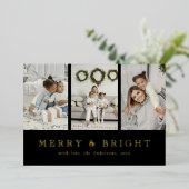 Modern Merry and Bright Black Christmas Holiday Folie Feestdagenkaart (Staand Voorkant)