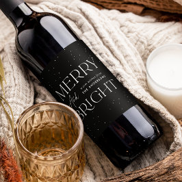 Modern Merry and Bright Black Holiday Wijn Etiket