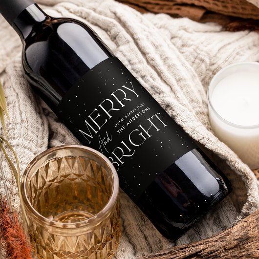 Modern Merry and Bright Black Holiday Wijn Etiket