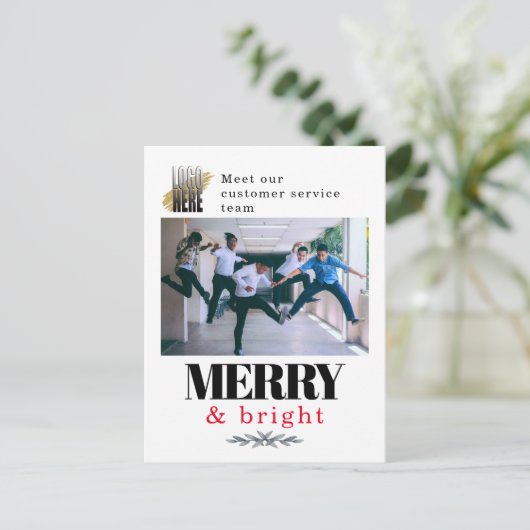 Modern Merry and Bright Company Foto Kerstmis Briefkaart (Staand voorkant)
