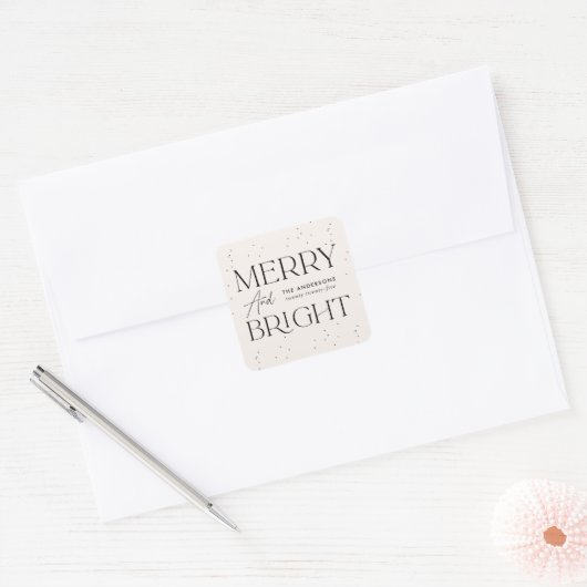 Modern Merry and Bright Cream Holiday Vierkante Sticker (Envelop)