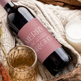 Modern Merry and Bright Dusty Roos Holiday Wijn Etiket