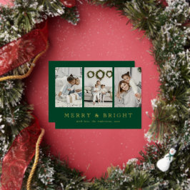 Modern Merry and Bright Green Christmas Holiday Folie Feestdagenkaart