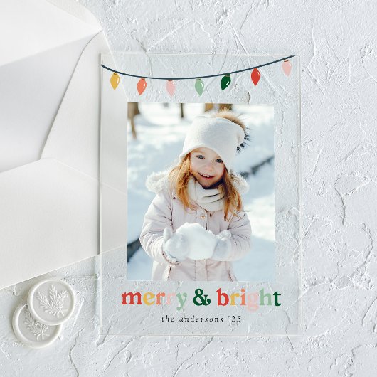 Modern Merry and Bright Holiday Foto Acryl Uitnodigingen