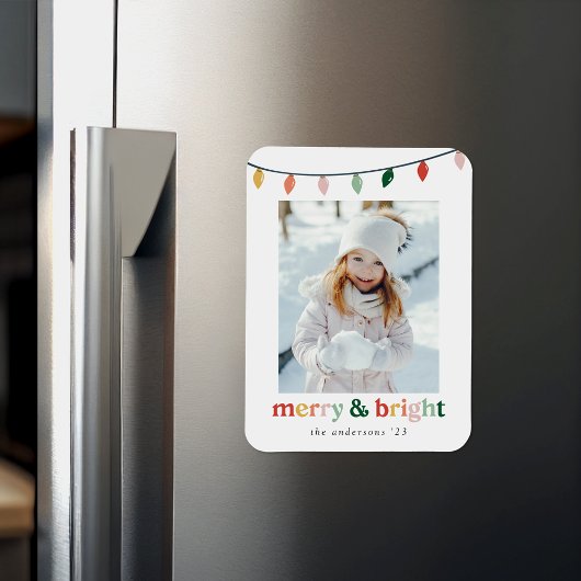 Modern Merry and Bright Holiday Foto Magneet
