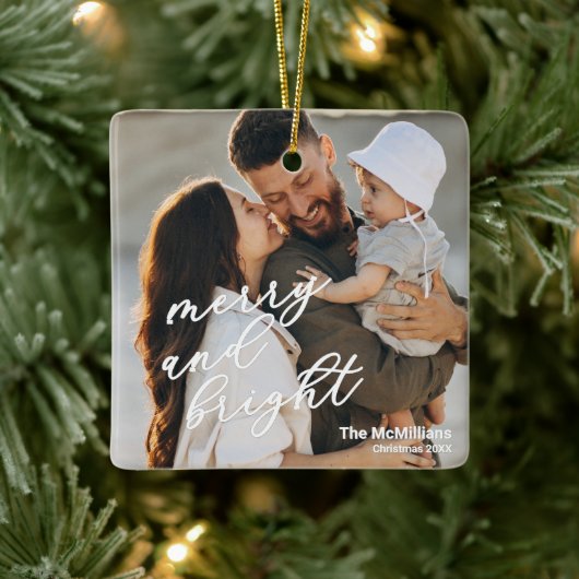 Modern Merry and Bright Minimalist Simple Keramisch Ornament (Boom)