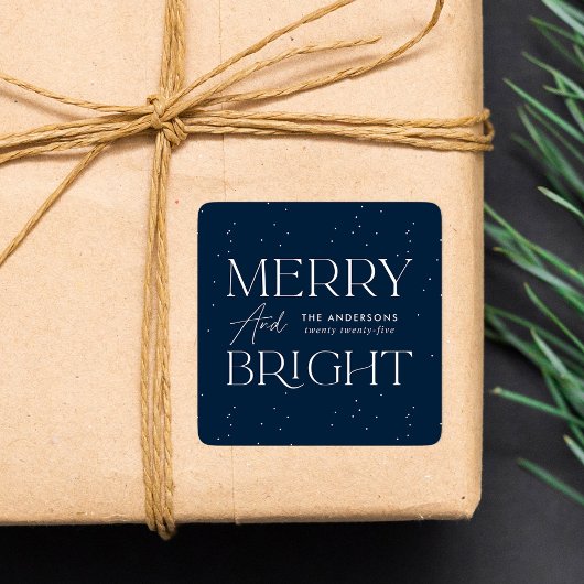 Modern Merry and Bright Navy Holiday Vierkante Sticker