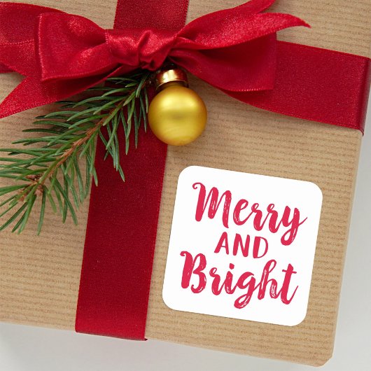 Modern Merry and Bright Red Pensed Script Holiday Vierkante Sticker