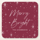 Modern Merry and Bright Script Bourgondië Vakantie Kartonnen Onderzetters (Voorkant)