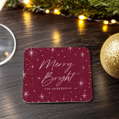 Modern Merry and Bright Script Bourgondië Vakantie Kartonnen Onderzetters