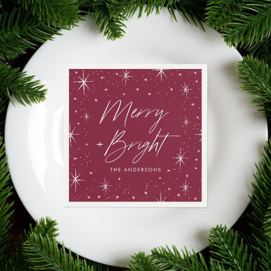 Modern Merry and Bright Script Bourgondië Vakantie Servet