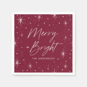 Modern Merry and Bright Script Bourgondië Vakantie Servet (Voorkant)