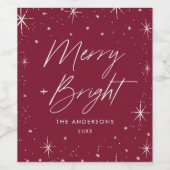 Modern Merry and Bright Script Bourgondië Vakantie Wijn Etiket (Enkel label)