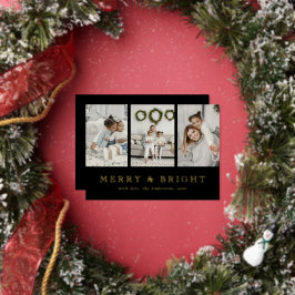Modern Merry and Bright Zwarte Kerstvakantie Folie Feestdagenkaart