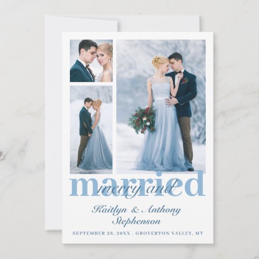 Modern Merry and Married 3 Photo Wedding Feestdagenkaart (Voorkant)