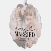 Modern Merry and Married Foto Kerstmis Ornament Kaart (Links)
