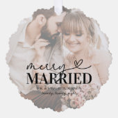 Modern Merry and Married Foto Kerstmis Ornament Kaart (Voorkant)