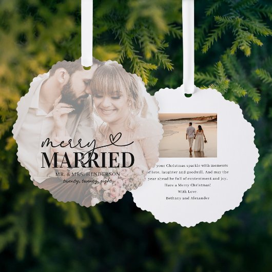 Modern Merry and Married Foto Kerstmis Ornament Kaart