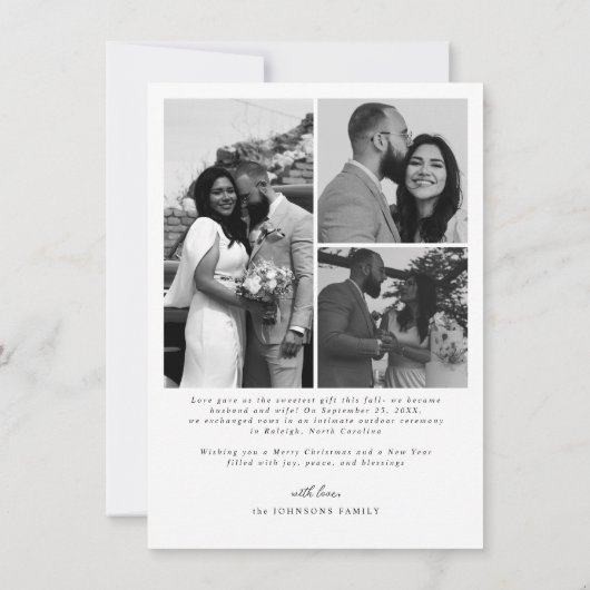 Modern Merry and Married Newlywed Script Christmas Feestdagenkaart (Achterkant)