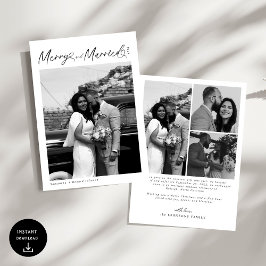 Modern Merry and Married Newlywed Script Christmas Feestdagenkaart