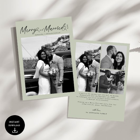 Modern Merry and Married Newlywed Script Christmas Feestdagenkaart