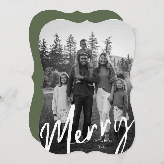 Modern Merry B + W Kerstmis Feestdagenkaart (Voorkant / Achterkant)