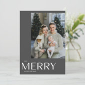 Modern Merry Black Foto Waterverf Kerst Feestdagenkaart (Staand voorkant)