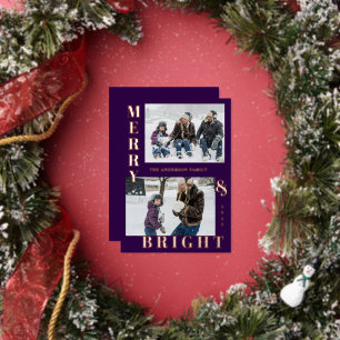 Modern Merry & Bright 2 Foto Roze Goud Folie Feestdagenkaart