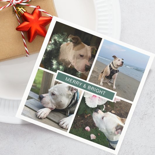 Modern Merry & Bright 4 Photos Grid Paper Servet