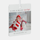 Modern Merry & Bright Birth Stats Photos Metalen Ornament (Voorkant Rechts)