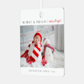 Modern Merry & Bright Birth Stats Photos Metalen Ornament (Voorkant links)