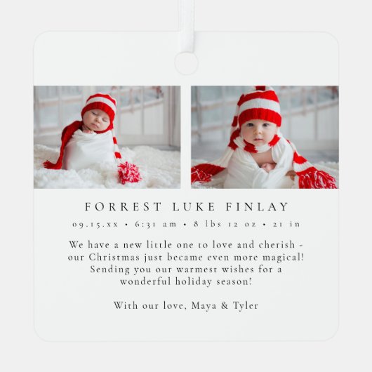 Modern Merry & Bright Birth Stats Photos Metalen Ornament (Achterkant)