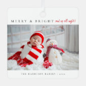 Modern Merry & Bright Birth Stats Photos Metalen Ornament (Voorkant)