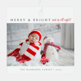 Modern Merry & Bright Birth Stats Photos Metalen Ornament