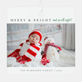 Modern Merry & Bright Birth Stats Photos Metalen Ornament