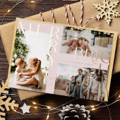 Modern Merry & Bright Bold Typografie 3 Fotoroze Folie Feestdagenkaart