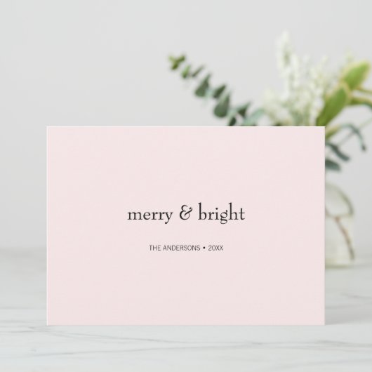 Modern Merry & Bright Christmas Roze en Zwart Feestdagenkaart (Staand voorkant)