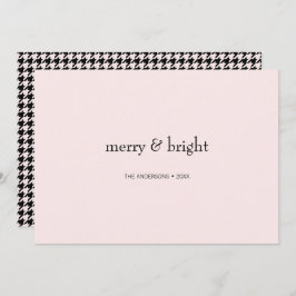 Modern Merry & Bright Christmas Roze en Zwart Feestdagenkaart
