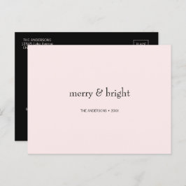Modern Merry & Bright Christmas Roze en Zwart Feestdagenkaart