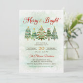 Modern Merry & Bright Christmas Tree Party Kaart (Staand voorkant)