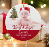 Modern Merry & Bright Eerste kerst Baby Foto Keramisch Ornament