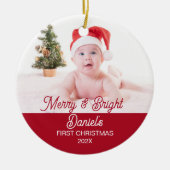 Modern Merry & Bright Eerste kerst Baby Foto Keramisch Ornament (Voorkant)