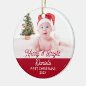 Modern Merry & Bright Eerste kerst Baby Foto Keramisch Ornament (Links)