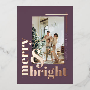 Modern Merry & Bright Foto Lavendel Kerstmis Folie Feestdagenkaart